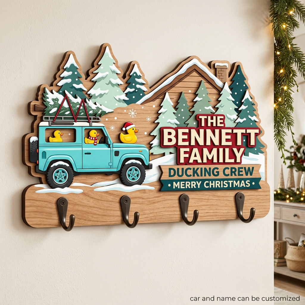 Ducking Crew Christmas Adventure Wood Key Holder