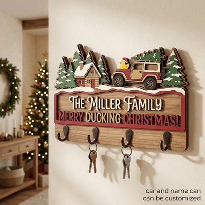 Merry Ducking Christmas Family Wood Key Holder