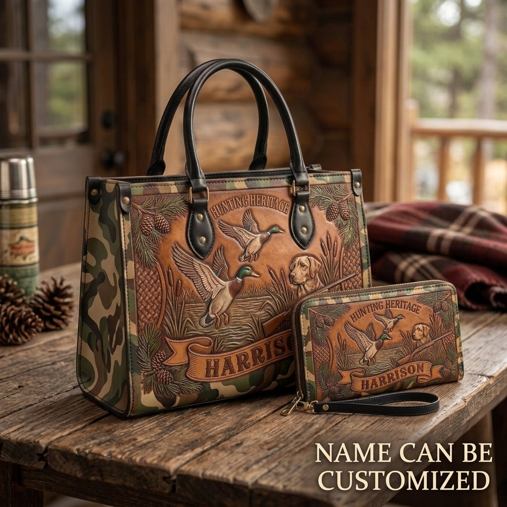 Hunting Heritage Duck & Hunting Dog Leather Bag + Free Wallet