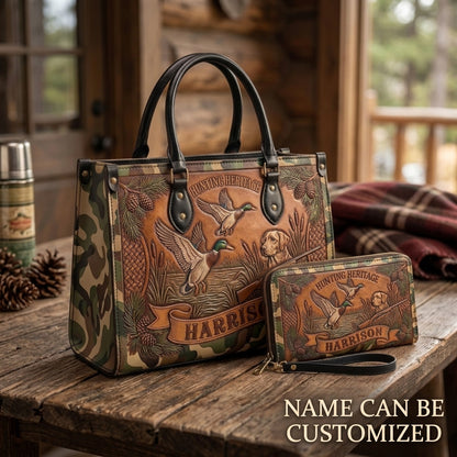 Hunting Heritage Duck & Hunting Dog Leather Bag + Free Wallet