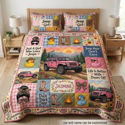Jeep Girl Pink Jeep Personalized Quilt Bedding Set