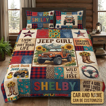 Country Jeep Girl Personalized Quilt Bedding Set