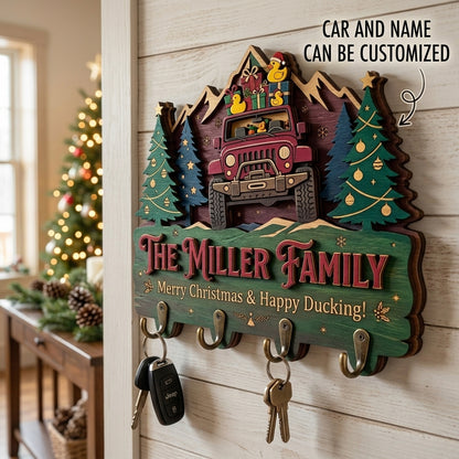 Merry Christmas & Happy Ducking Jeep Wood Key Holder