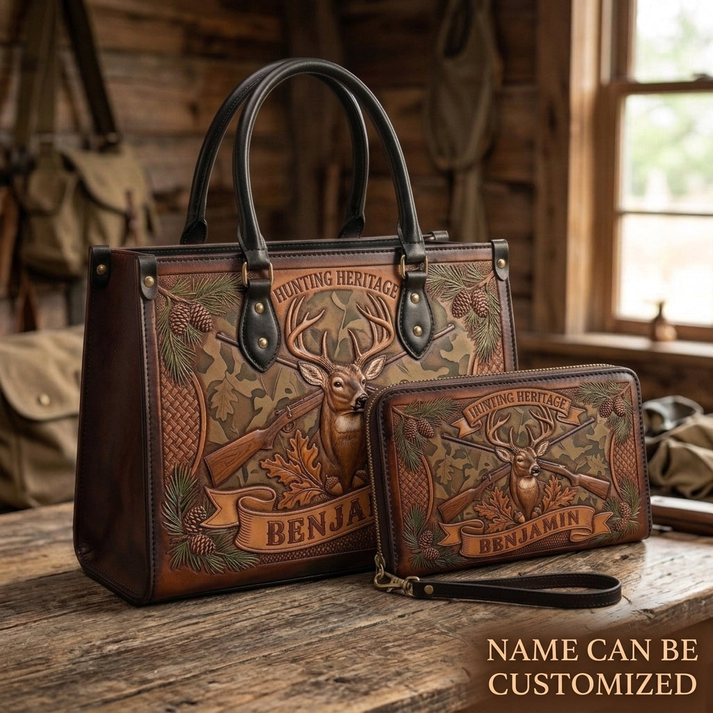 Hunting Heritage Camo Deer Leather Bag + Free Wallet