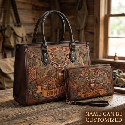 Hunting Heritage Camo Deer Leather Bag + Free Wallet