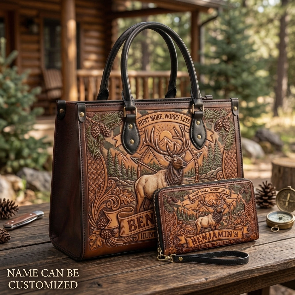 Hunt More Worry Less Elk Leather Bag + Free Wallet