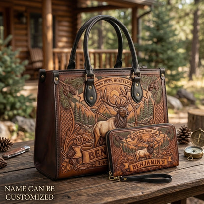 Hunt More Worry Less Elk Leather Bag + Free Wallet