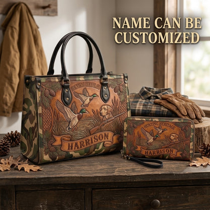Hunting Heritage Duck & Hunting Dog Leather Bag + Free Wallet
