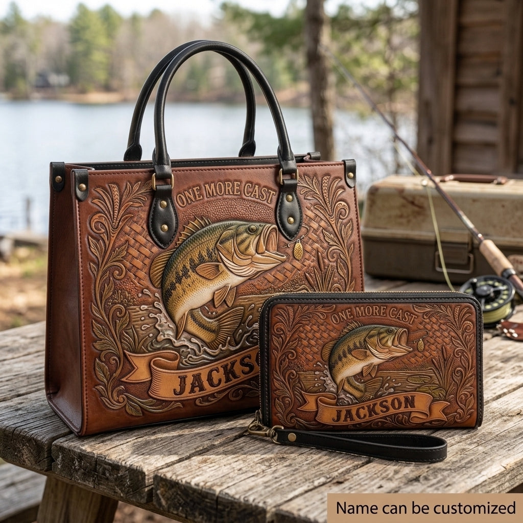 One More Cast Bass Fishing Leather Bag + Free Wallet