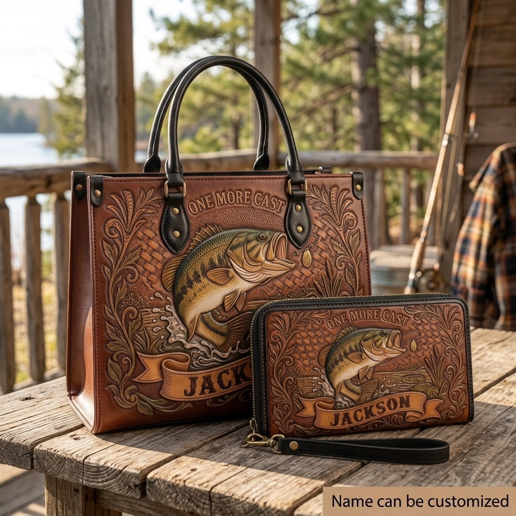One More Cast Bass Fishing Leather Bag + Free Wallet