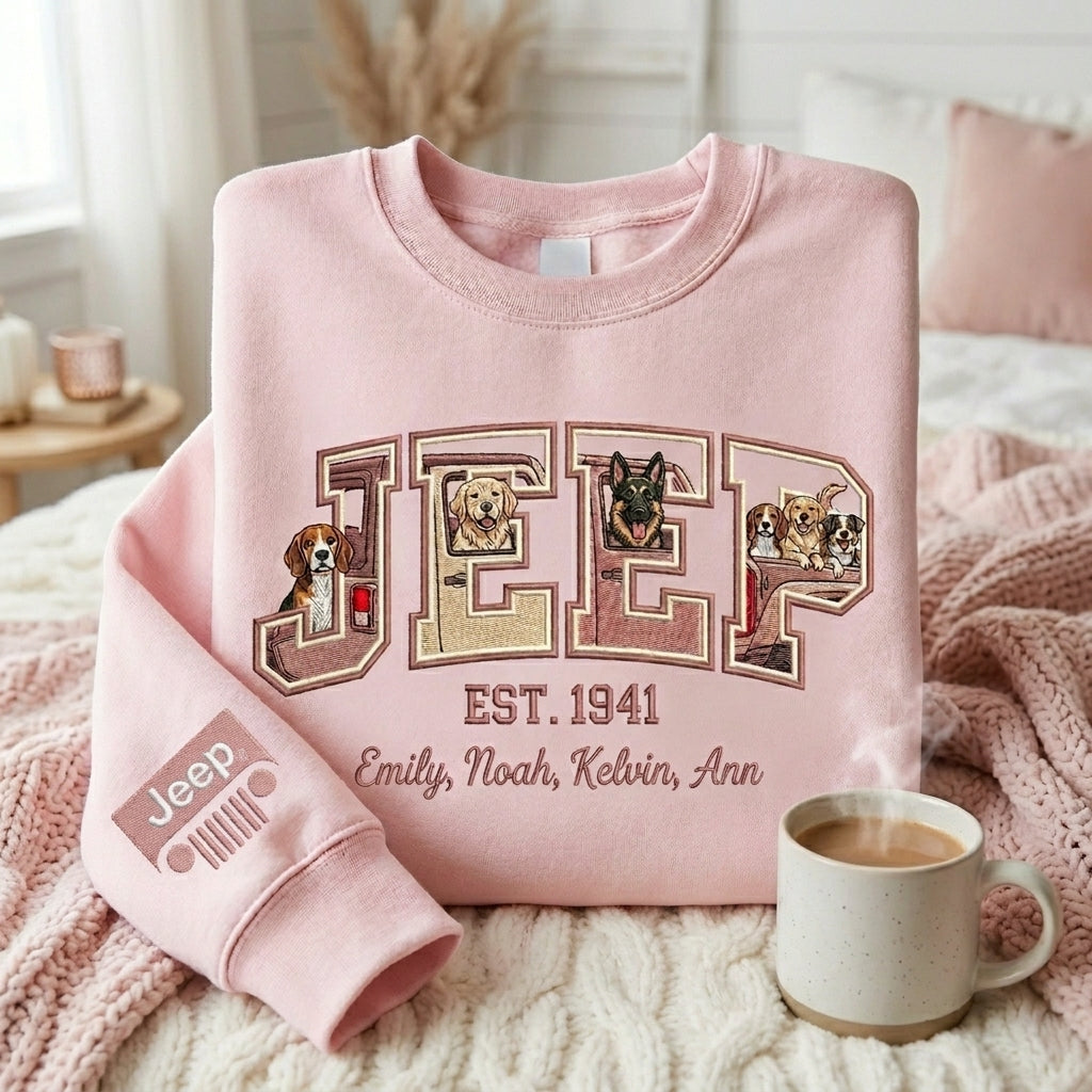 Jeep Dog Embroidered Personalized Sweatshirt