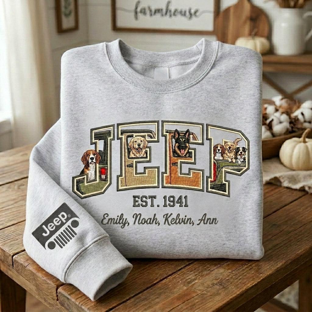Jeep Dog Embroidered Personalized Sweatshirt