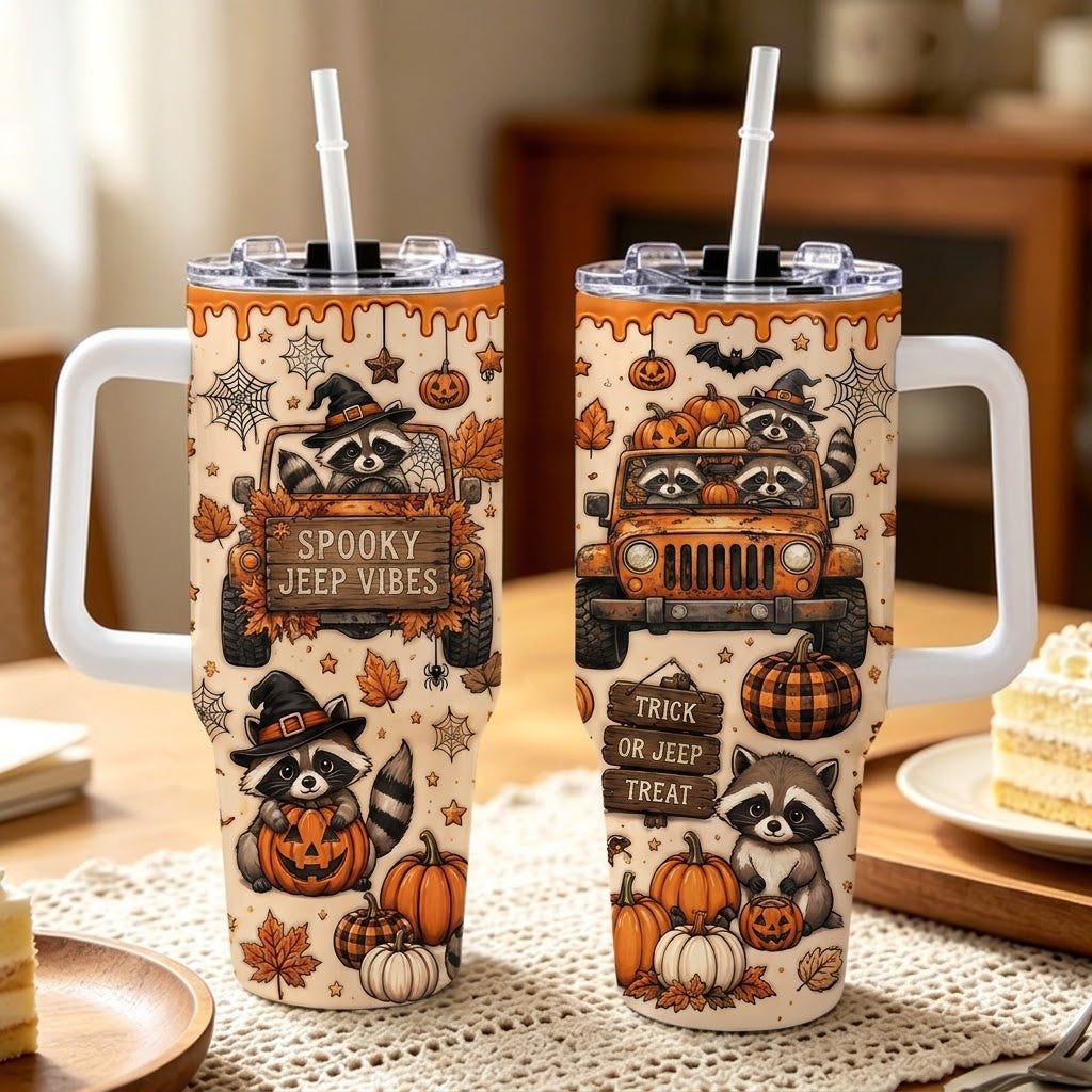 Spooky Jeep Vibe 40OZ Stainless Steel Tumbler With Handle