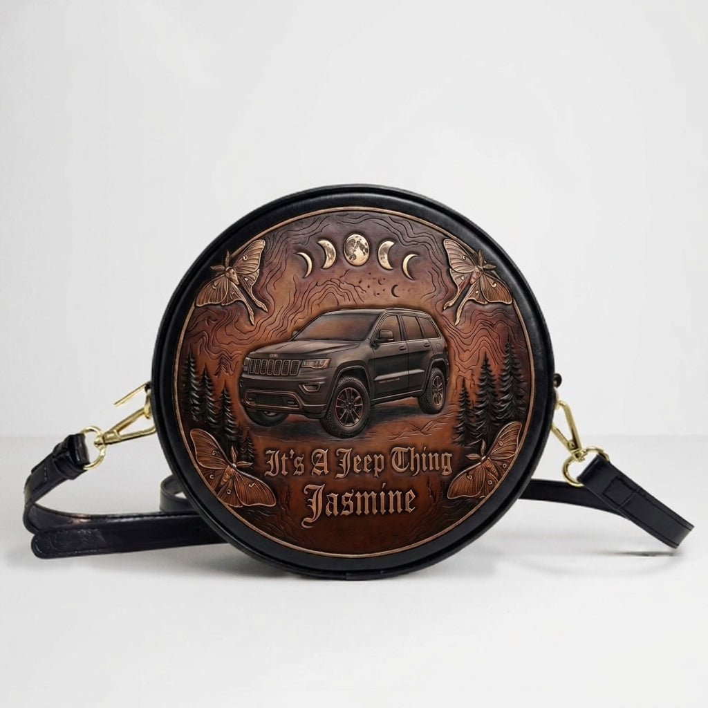 It's A Jeep Thing Personalized Circle Leather Crossbody Bag