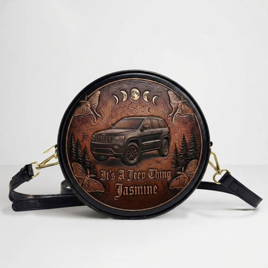 It's A Jeep Thing Personalized Circle Leather Crossbody Bag