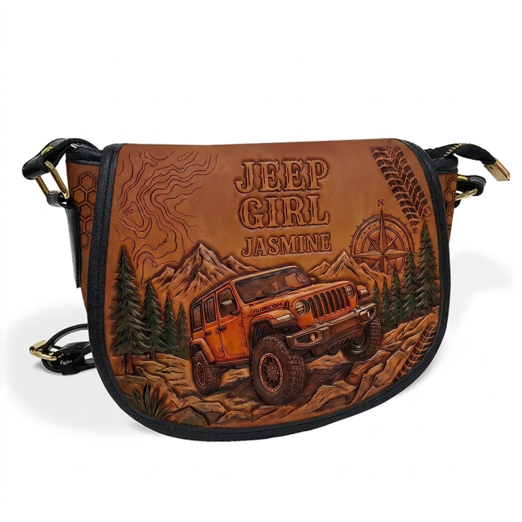 Jeep & Bee Personalized Leather Saddle Bag