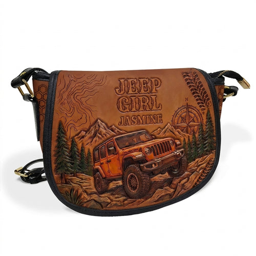 Jeep & Bee Personalized Leather Saddle Bag