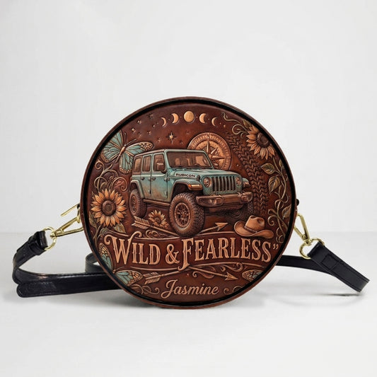 Wild & Fearless Personalized Circle Leather Crossbody Bag