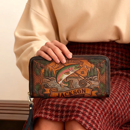 Gone Fishing Trout Leather Bag + Free Wallet