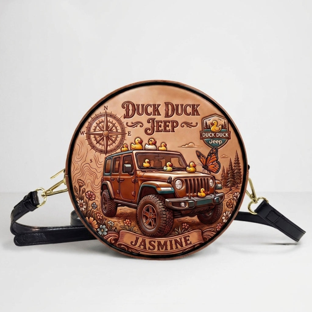 Duck Duck Jeep Personalized Circle Leather Crossbody Bag