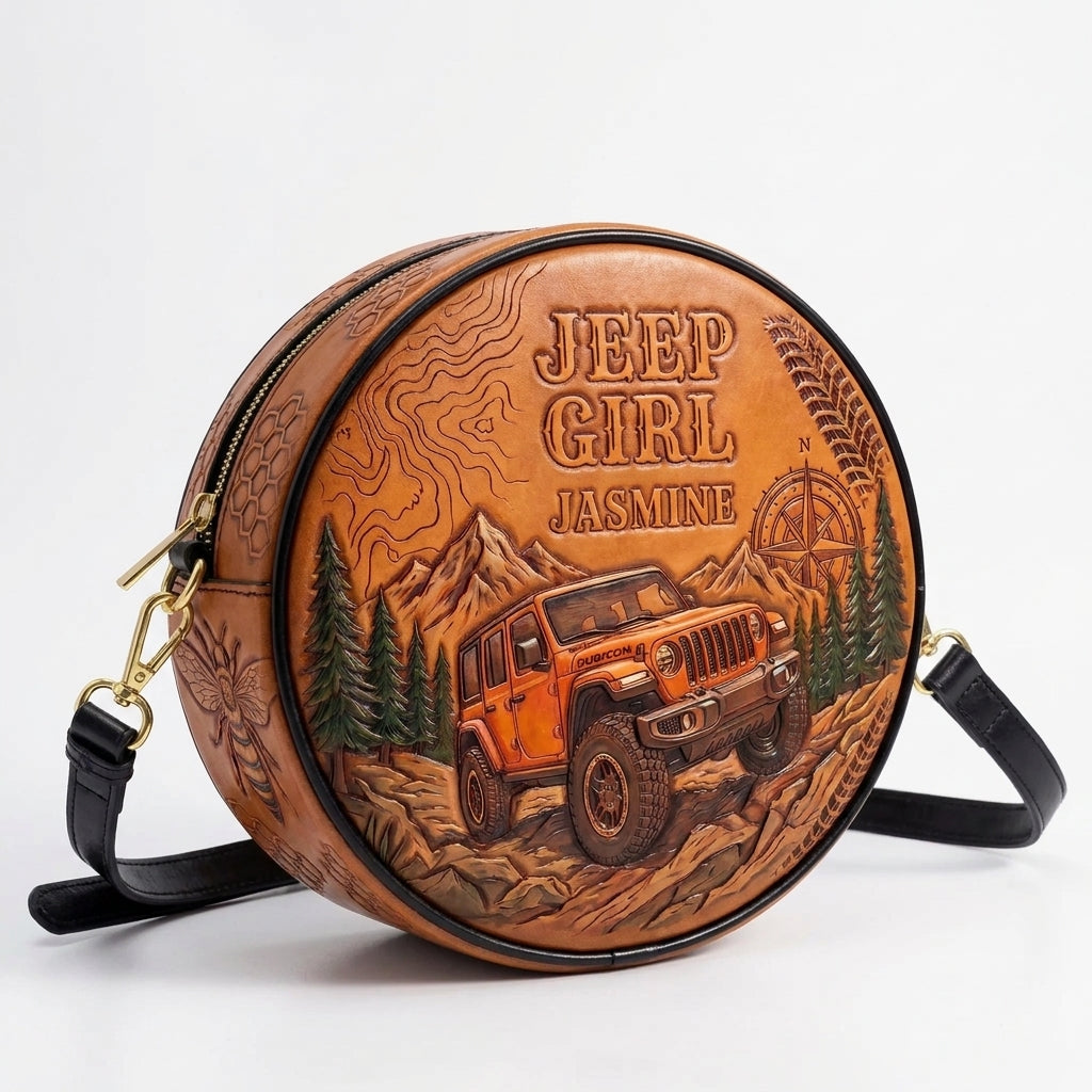 Jeep & Bee Personalized Circle Leather Crossbody Bag