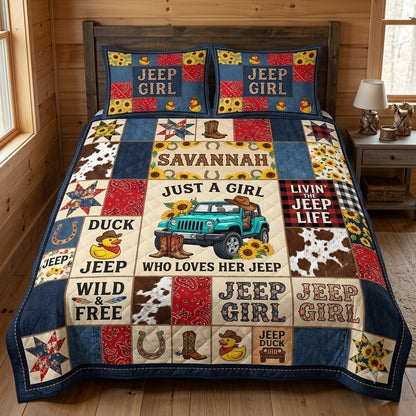 Jeep Girl Floral Patchwork Personalized Quilt Bedding Set