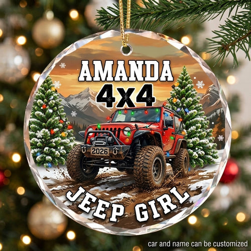 Jeep Girl 4x4 Personalized Christmas Glass Ornament