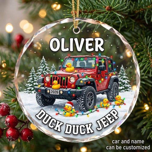 Duck Duck Jeep Personalized Christmas Glass Ornament