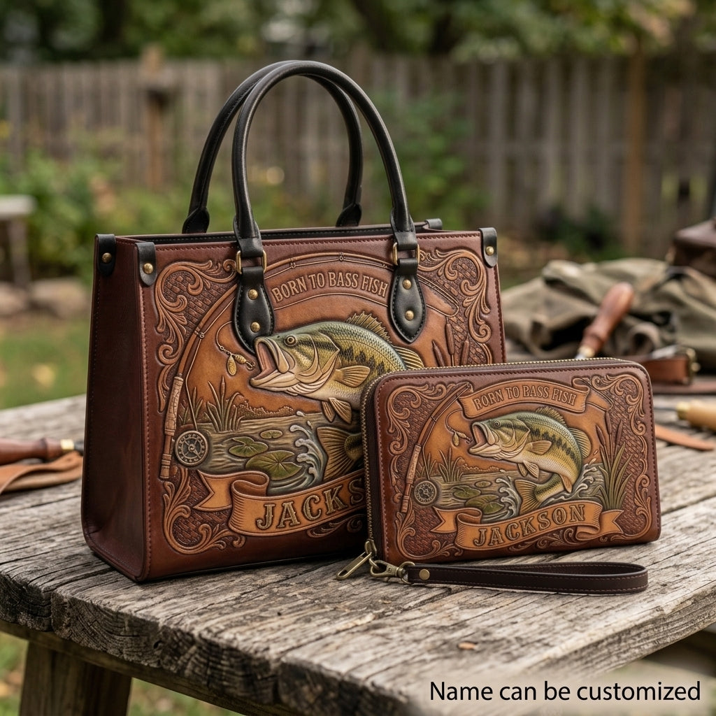 Born to Bass Fish Leather Bag + Free Wallet