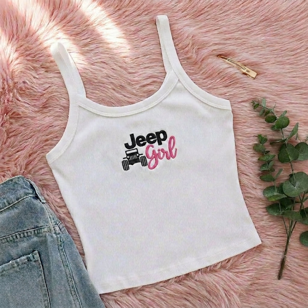 [Free delivery] Jeep Girl Collection Embroidered Spaghetti Strap Tank Top