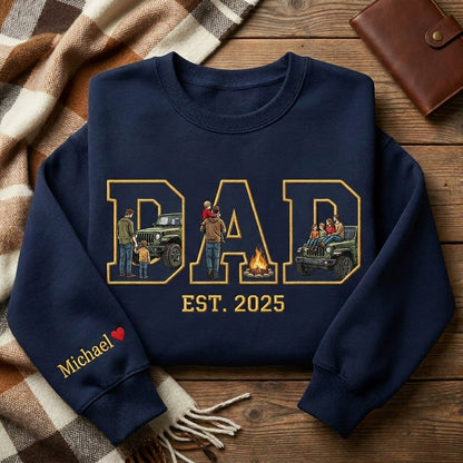 Personalized Dad with Photo Letters, Custom Sleeve Name Heart Embroidery, Faceless Portrait Sweatshirt