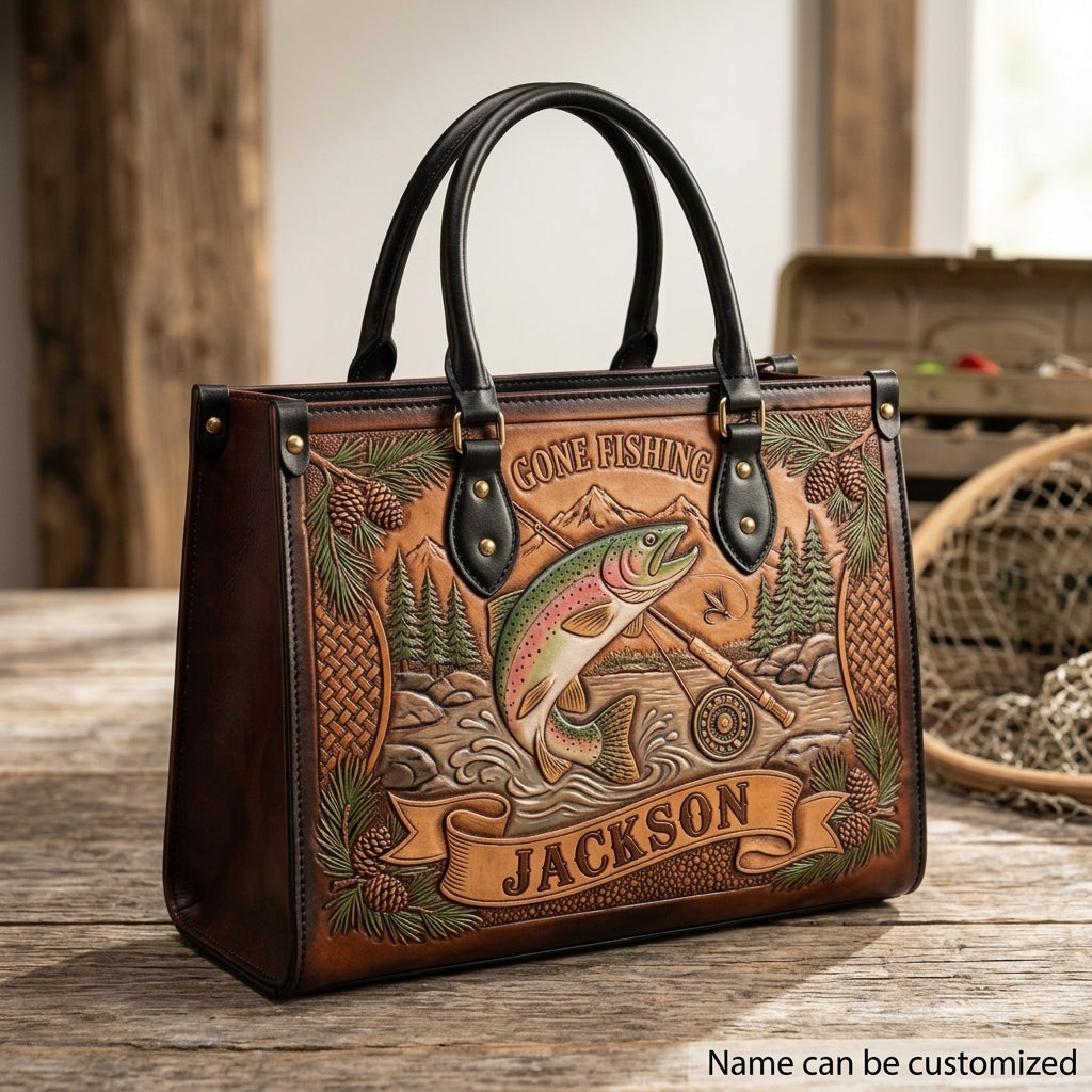 Gone Fishing Trout Leather Bag + Free Wallet