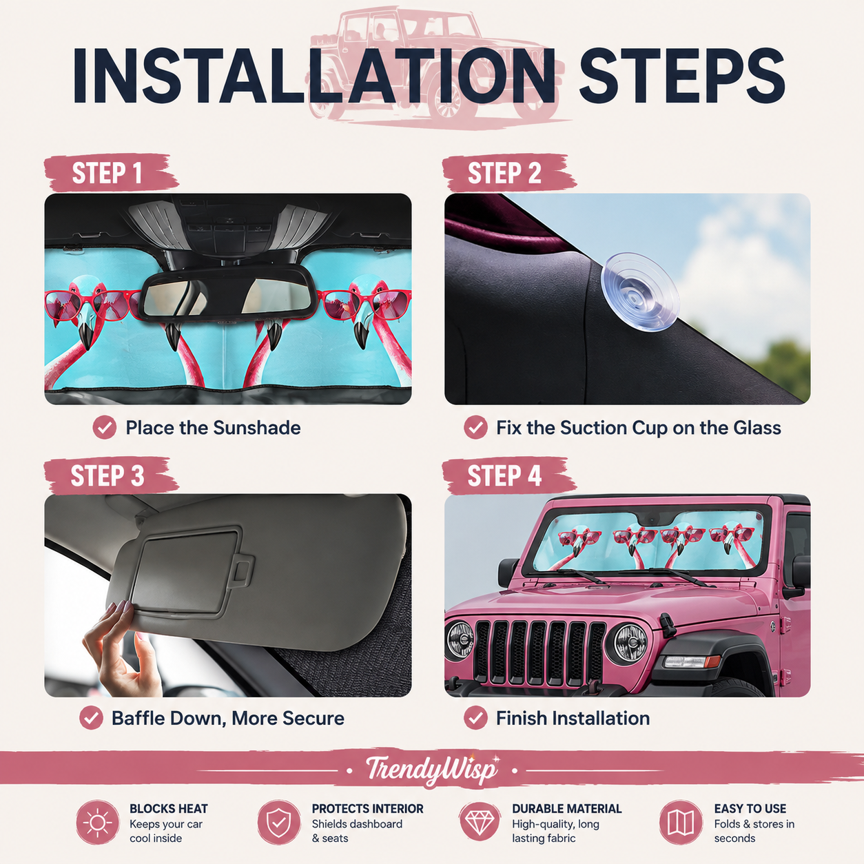 Flamingo Windshield Sun Shade Cover Reflective Retractable Sunshade for Car