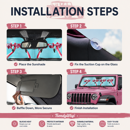 Flamingo Windshield Sun Shade Cover Reflective Retractable Sunshade for Car