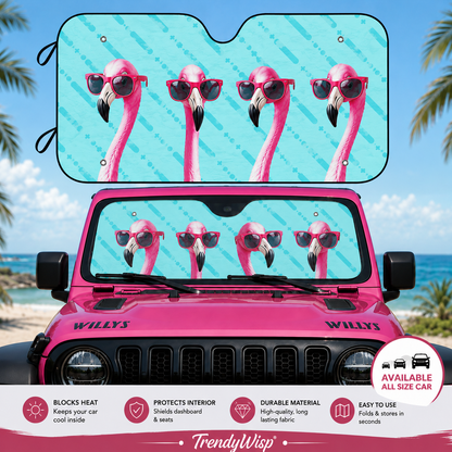 Flamingo Windshield Sun Shade Cover Reflective Retractable Sunshade for Car