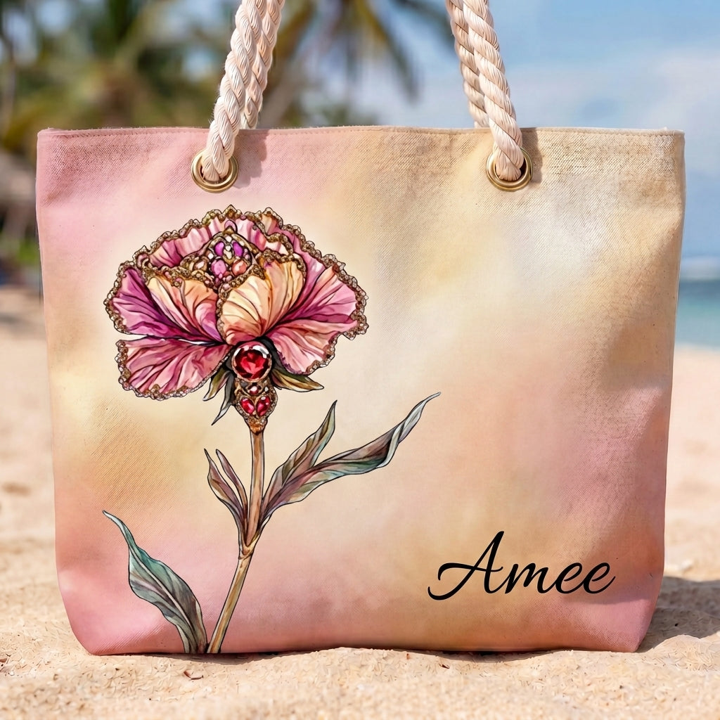 [Free delivery] Birth Month Flower Personalized Beach Bag