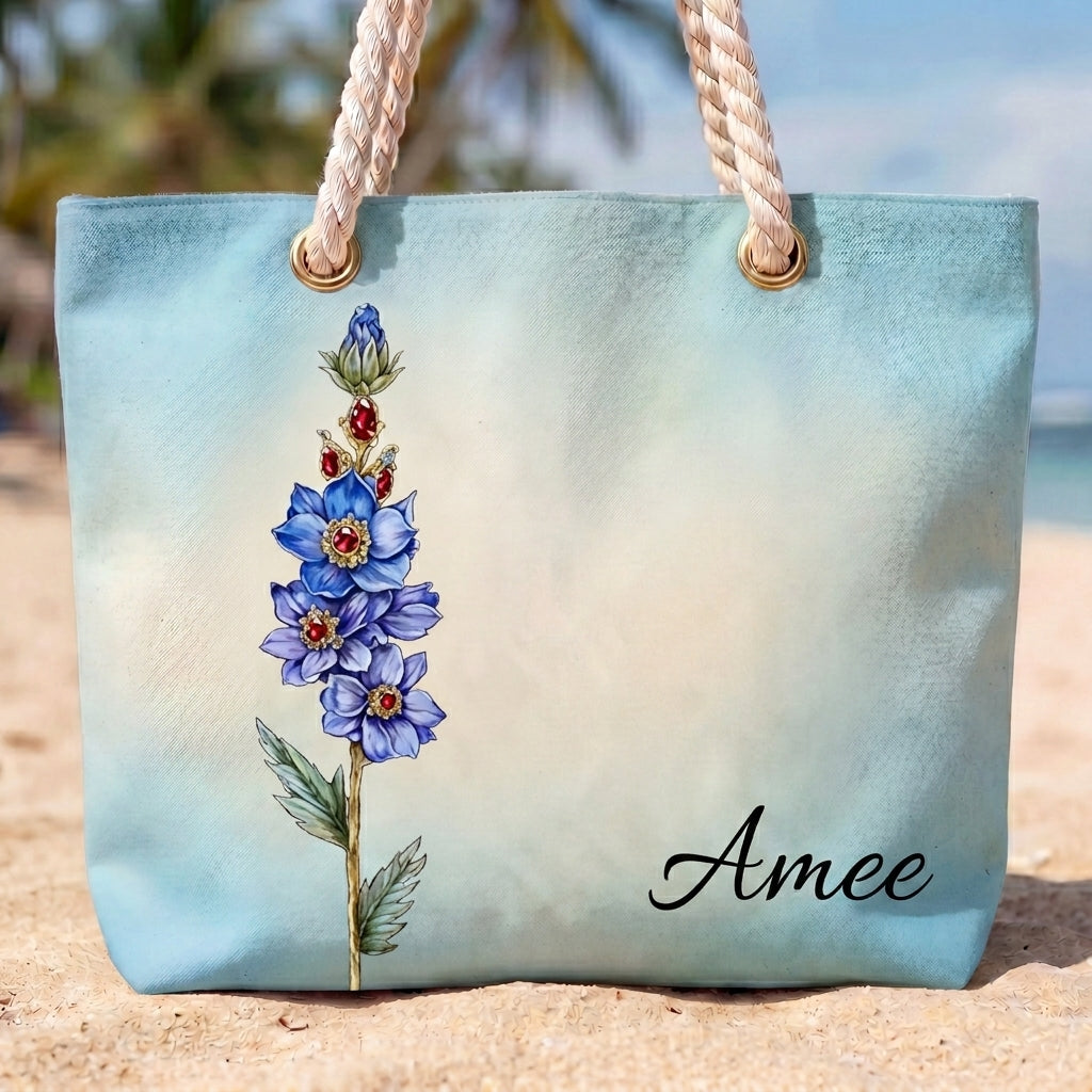 [Free delivery] Birth Month Flower Personalized Beach Bag