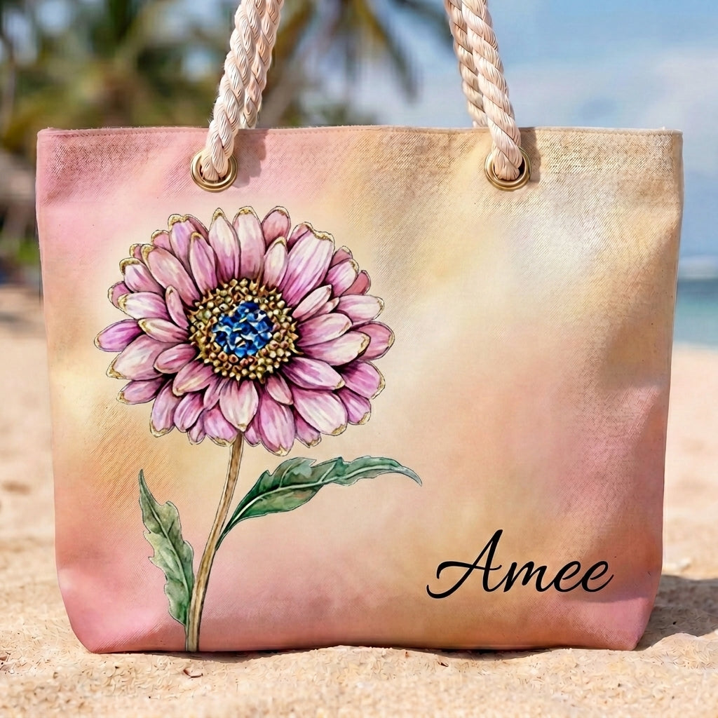 [Free delivery] Birth Month Flower Personalized Beach Bag