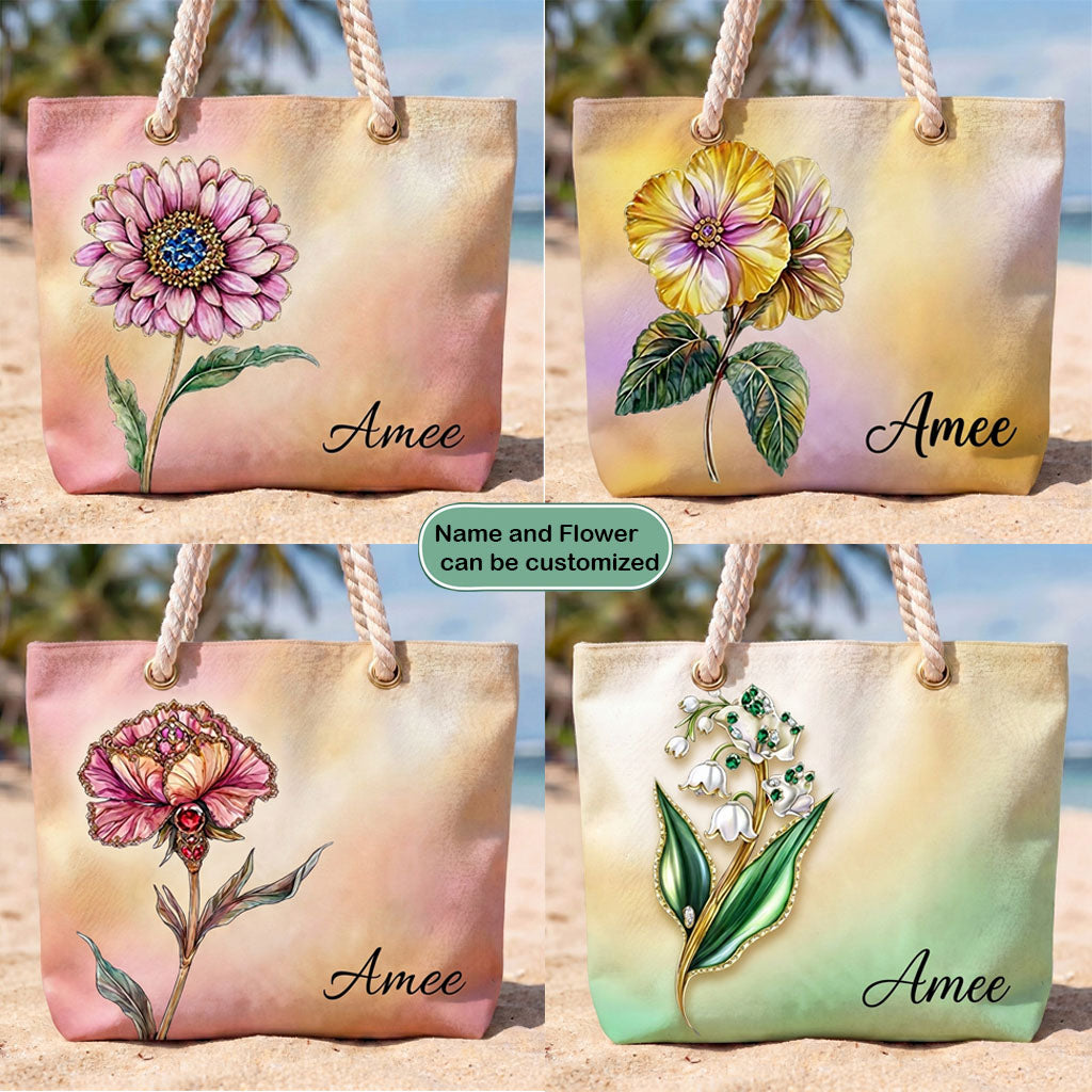 [Free delivery] Birth Month Flower Personalized Beach Bag