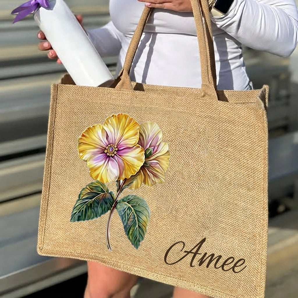 [Free delivery] Birth Month Flower Personalized Jute Tote Bag