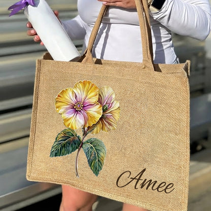 [Free delivery] Birth Month Flower Personalized Jute Tote Bag