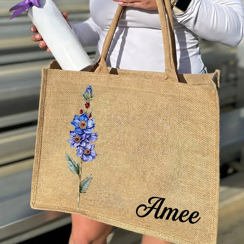 [Free delivery] Birth Month Flower Personalized Jute Tote Bag