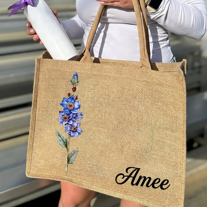 [Free delivery] Birth Month Flower Personalized Jute Tote Bag