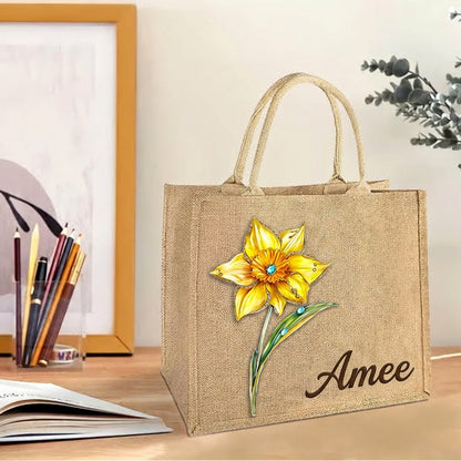 [Free delivery] Birth Month Flower Personalized Jute Tote Bag
