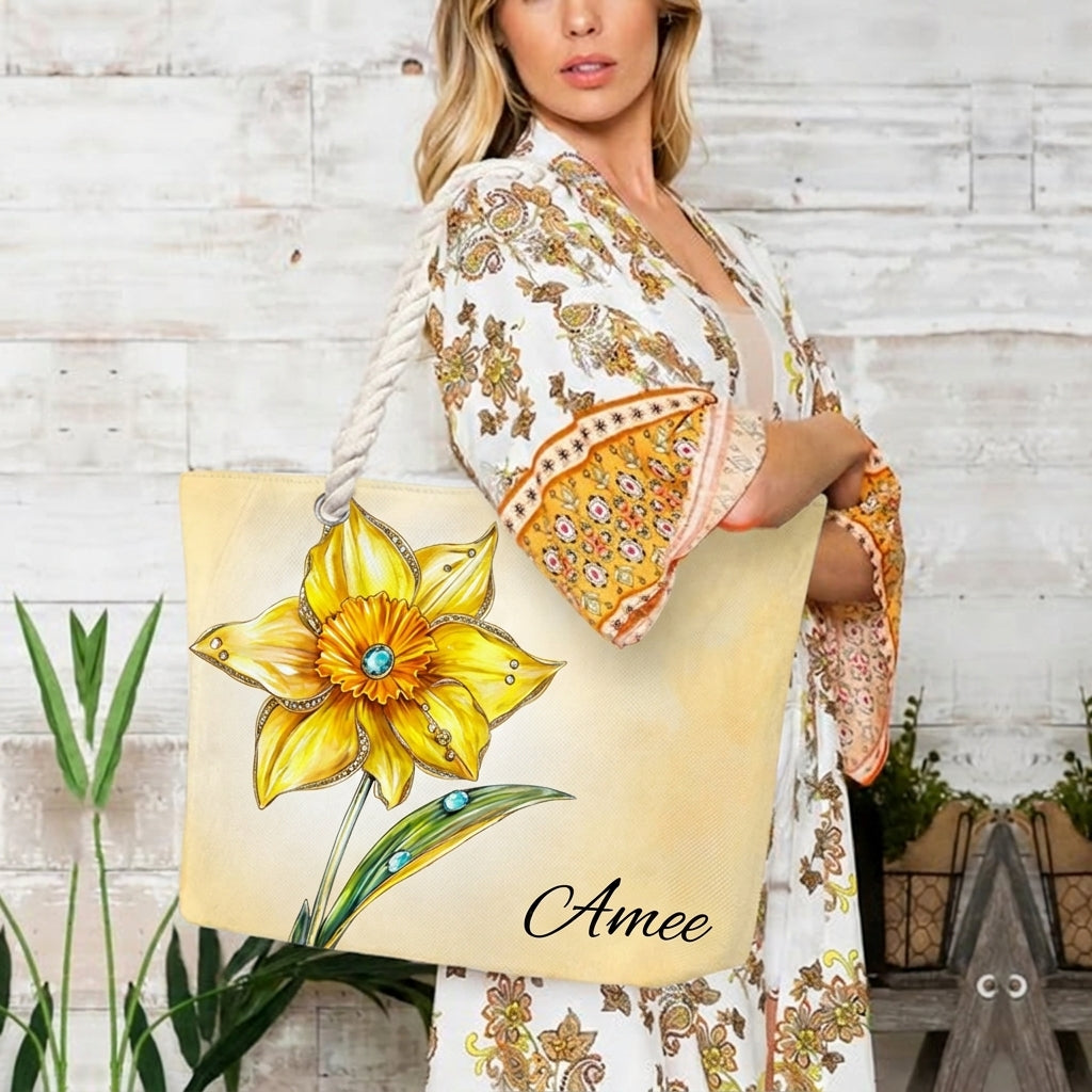 [Free delivery] Birth Month Flower Personalized Beach Bag