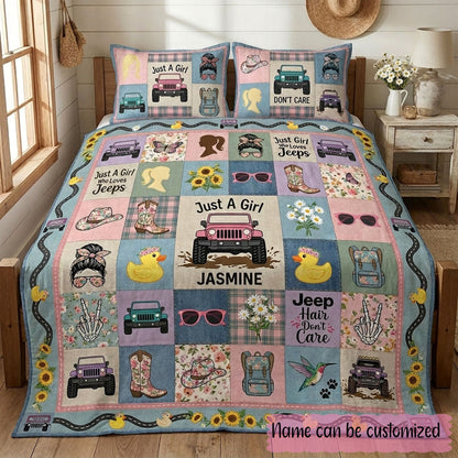 Just A Girl Who Loves Jeep Personalized Quilted Bedding Set