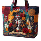 Love Never Dies Rose Skull Lady Personalized Quilted Tote Bag & Free-Motion Embroidery Wallet Set