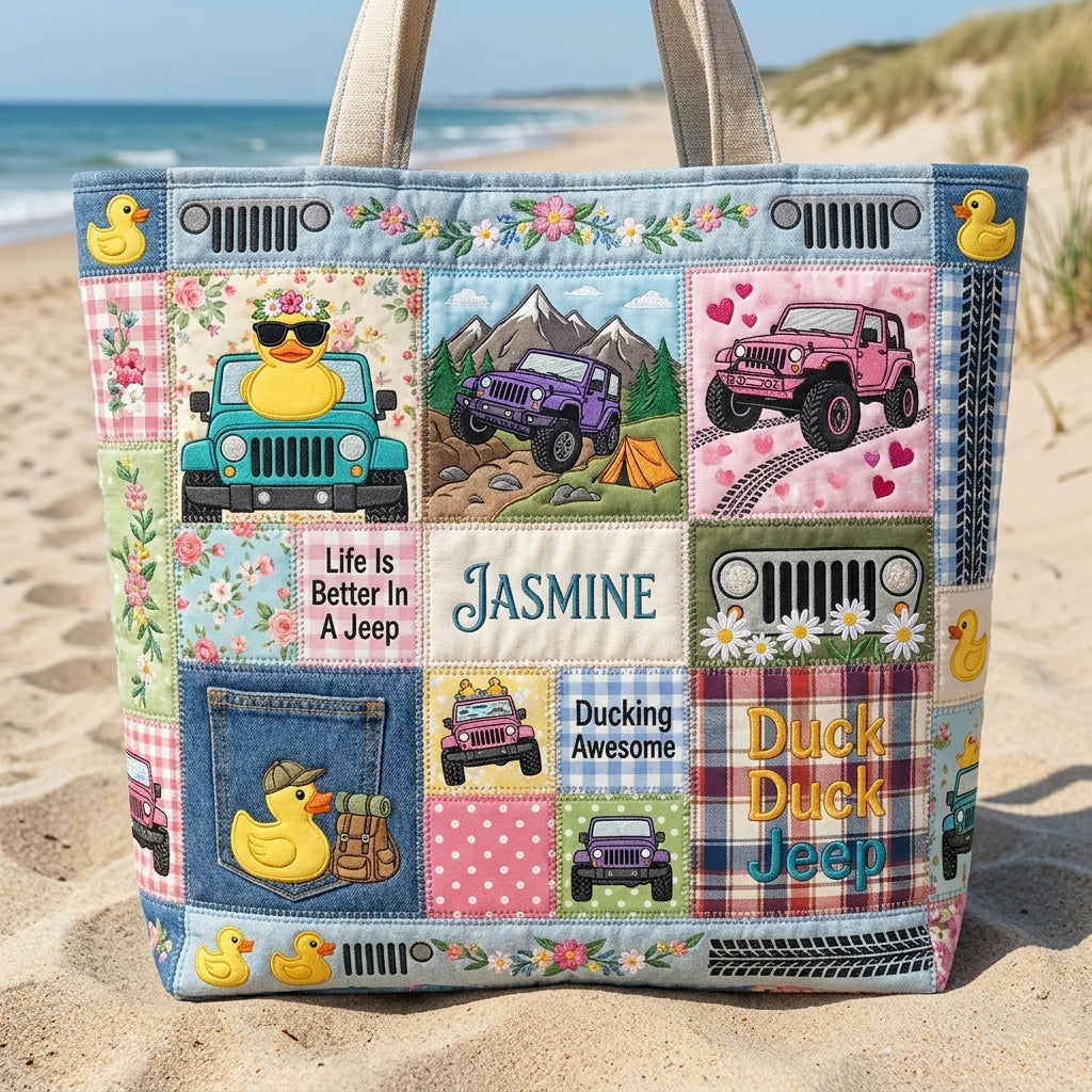 Duck Duck Jeep Personalized Quilted Tote Bag & Free-Motion Embroidery Wallet Set