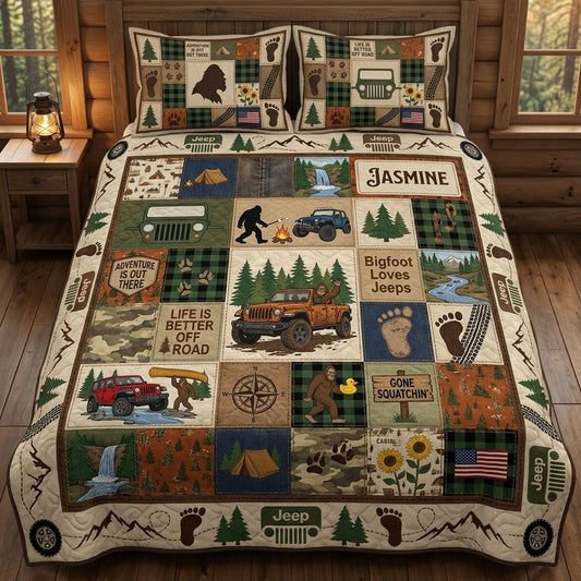 Bigfoot Loves Jeeps Personalized Quilted Bedding Set