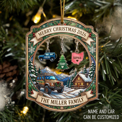 Personalized Jeep Christmas Family Ornament v2